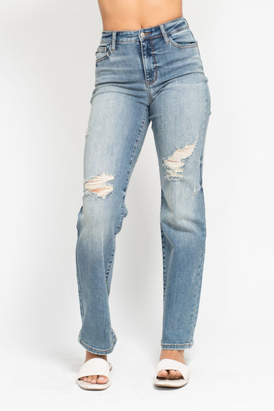 JUDY BLUE Distressed Dad Jeans