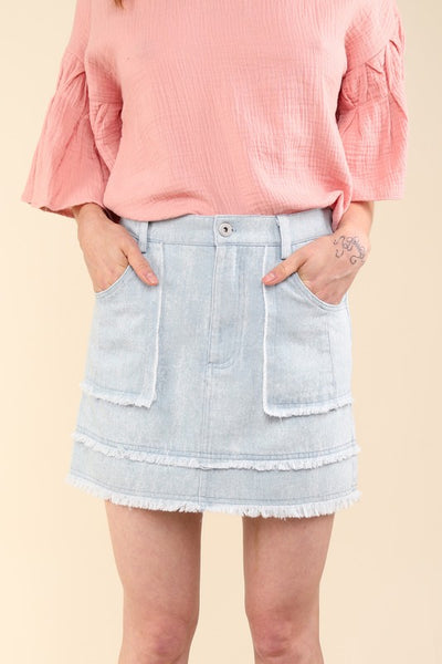 Denim Frayed Mini Skirt