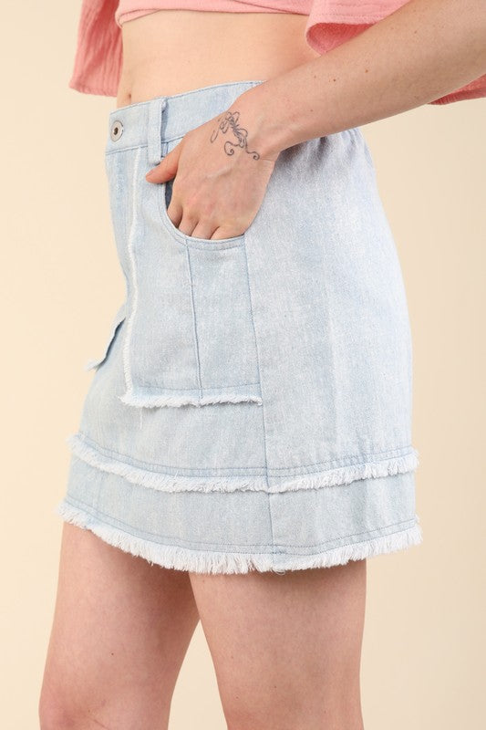 Denim Frayed Mini Skirt