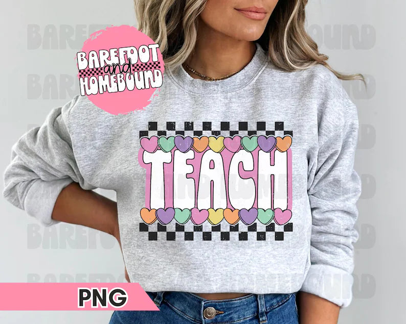 TEACH Vday Checkered Hearts Sweater