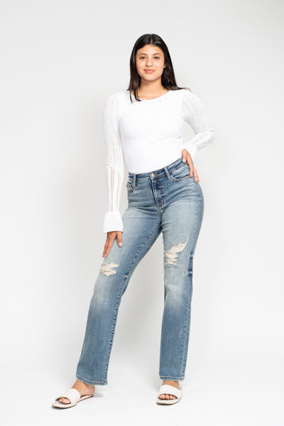 JUDY BLUE Distressed Dad Jeans