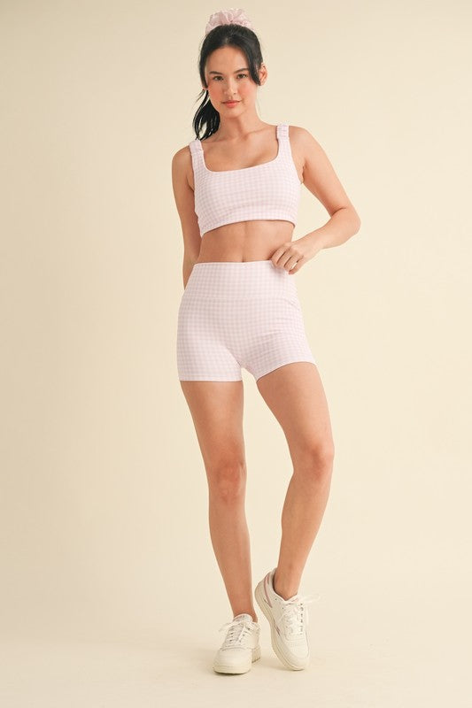 Pink Gingham Biker Shorts Set