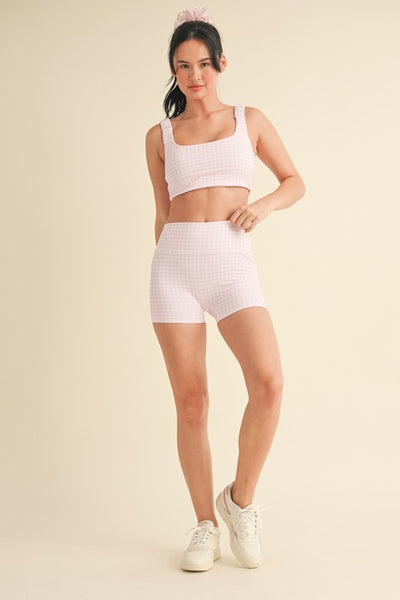 Pink Gingham Biker Shorts Set