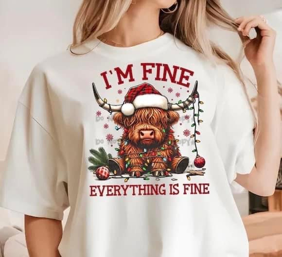 Everything’s Fine Christmas Cow Tee