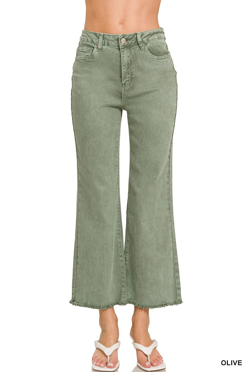Distressed Bootcut Flares - Olive