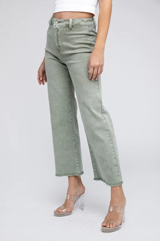 Distressed Bootcut Flares - Olive