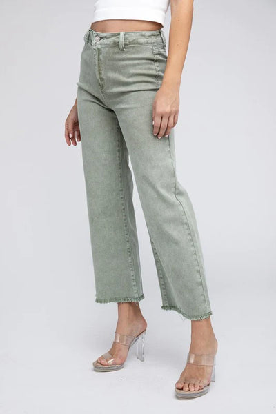 Distressed Bootcut Flares - Olive