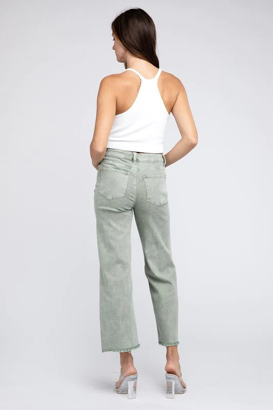 Distressed Bootcut Flares - Olive