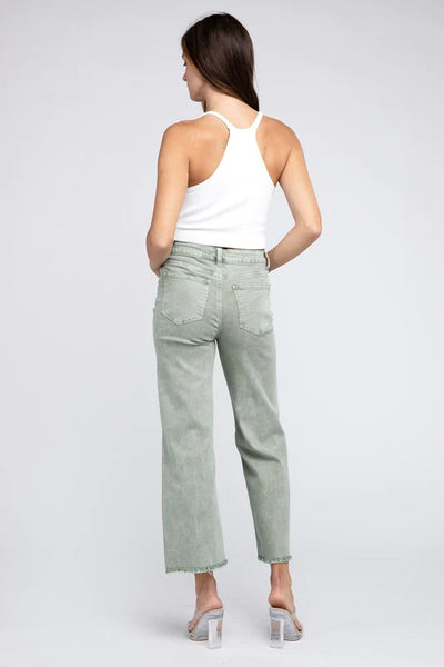 Distressed Bootcut Flares - Olive